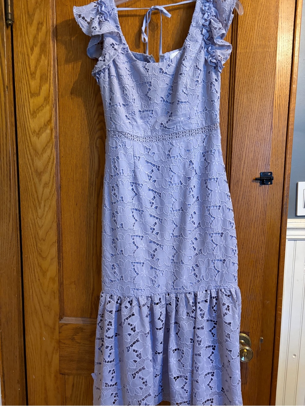 Just Me Lilac Lace Midi Dress with Ruffle Hem